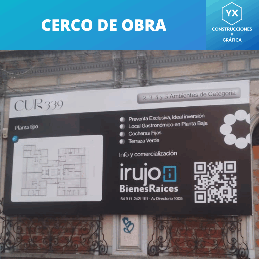 Cerco de obra con gráfica inmobiliaria en CABA